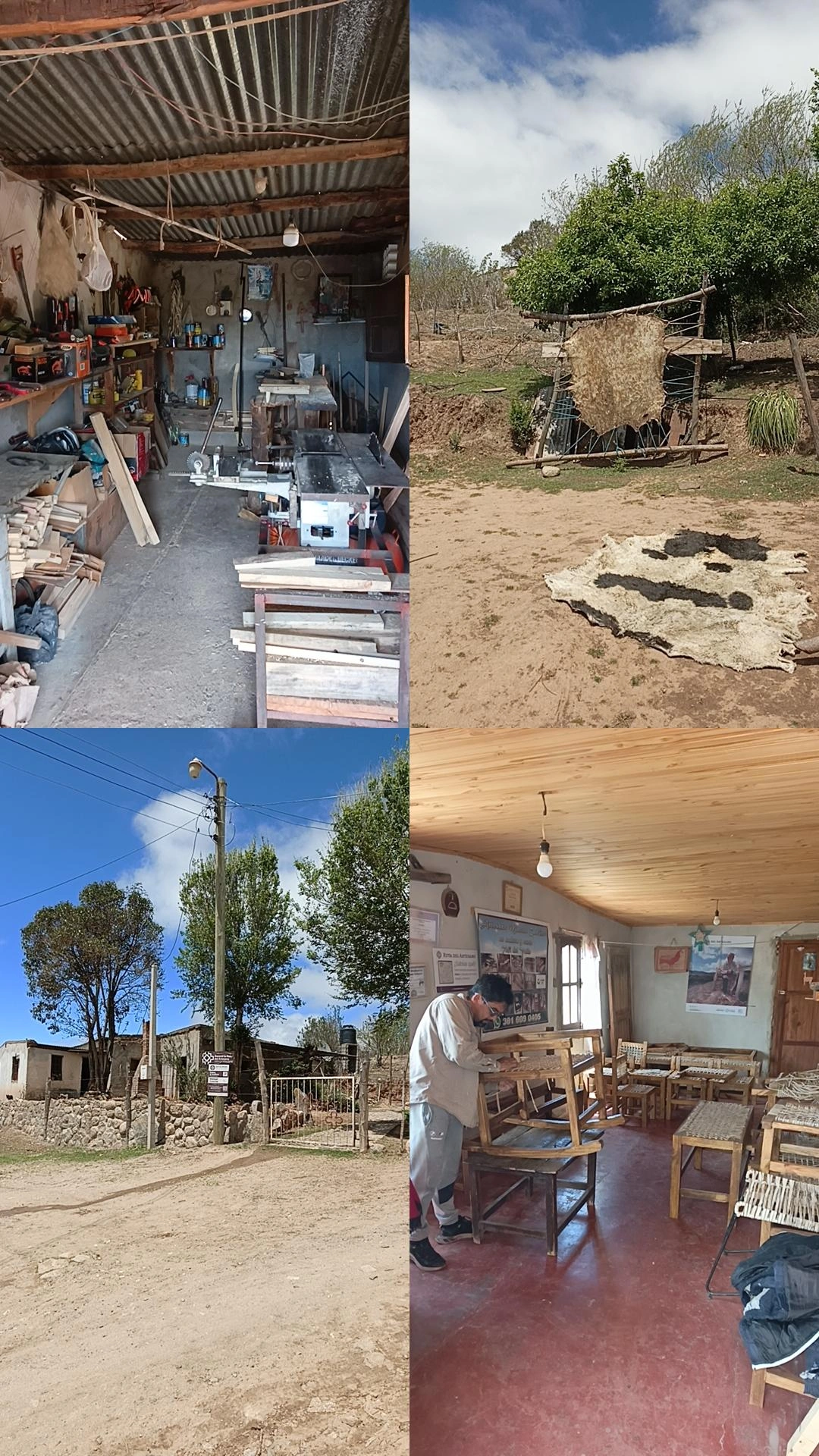 En esta foto se ve nuestro taller adonde realizamos las creaciones de nuestro trabajo, también podemos ver los cueros estaqueados para luego ser trabajados, también podemos ver nuestras casas "local"
